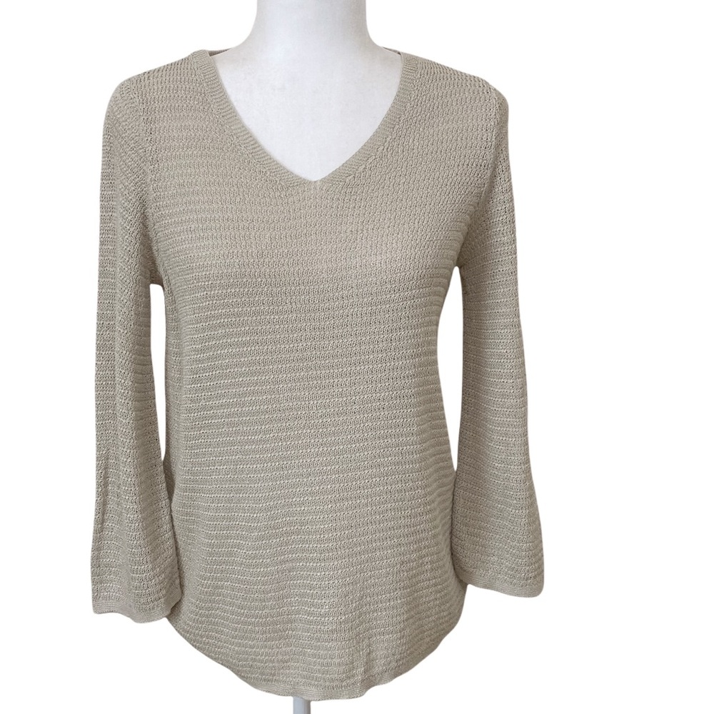 J. Jill Petite Linen Blend Minimalist Sweater SP Tan Neutral Coastal Grandma